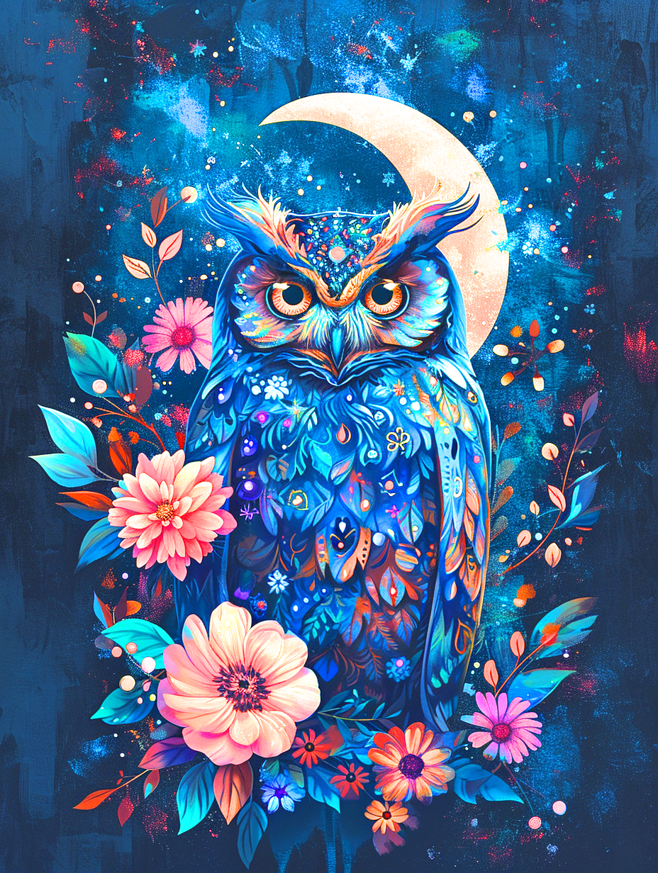 Crescent Moon Nightowl Diamond Art Kit