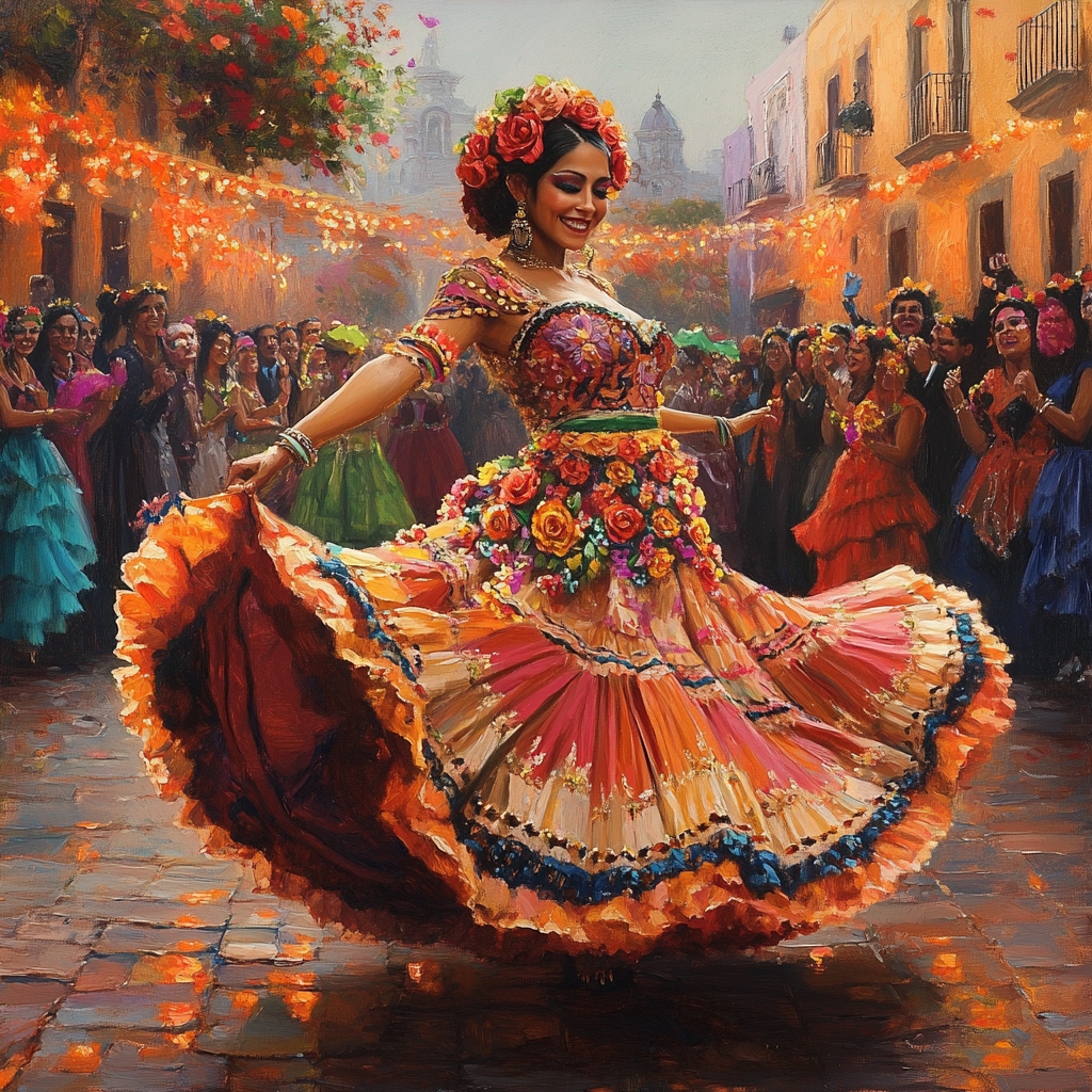 Orange Dress Mexican Dancer Diamond Art Kit