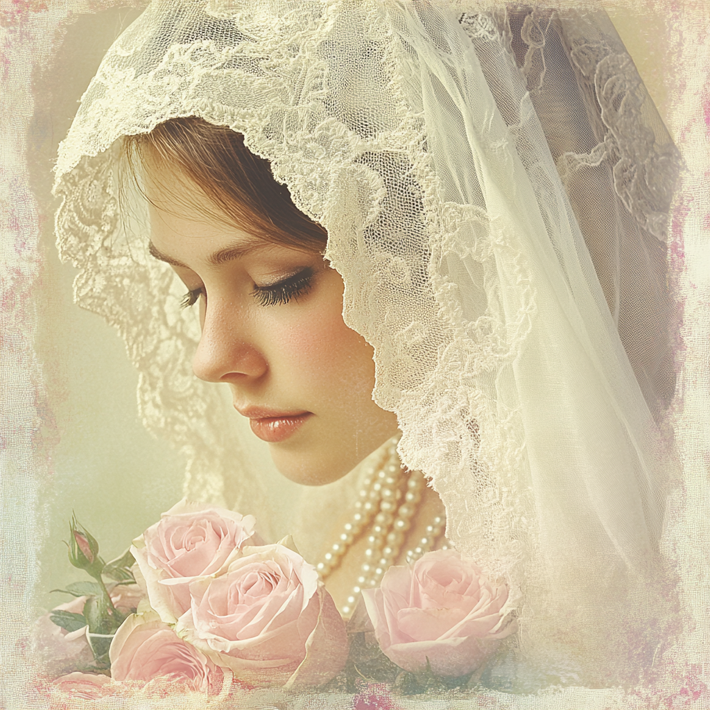 White Lace Veil Girl Roses Diamond Art Kit