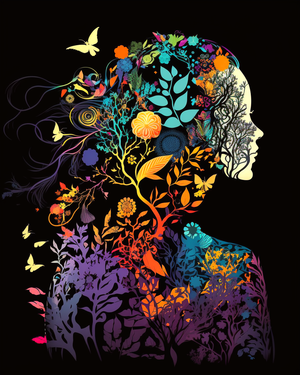 Forest Flower Woman Silhouette Diamond Art Kit