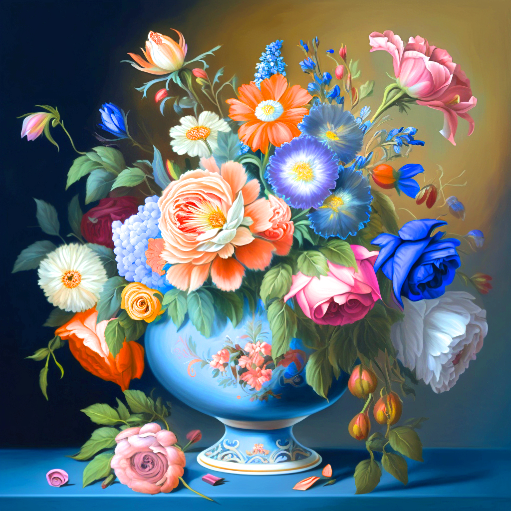 Blue Vase With Flowers Bouquet Diamond Art Kit