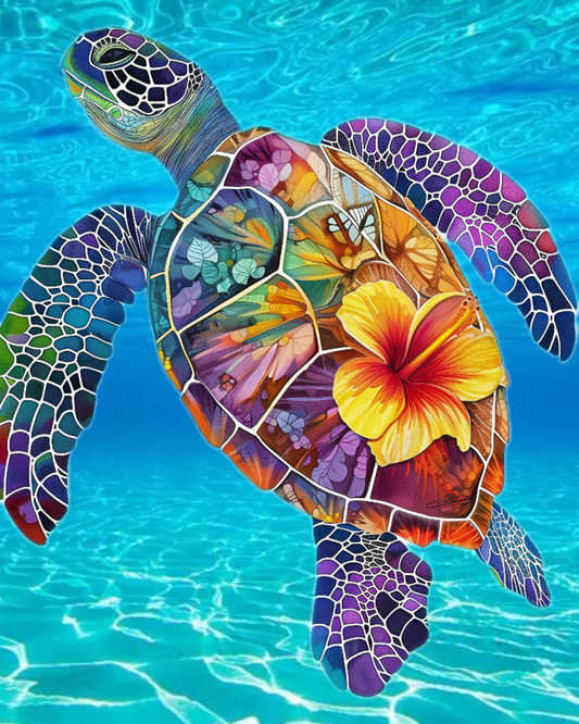 Yellow Hibiscus Sea Turtle Diamond Art Kit