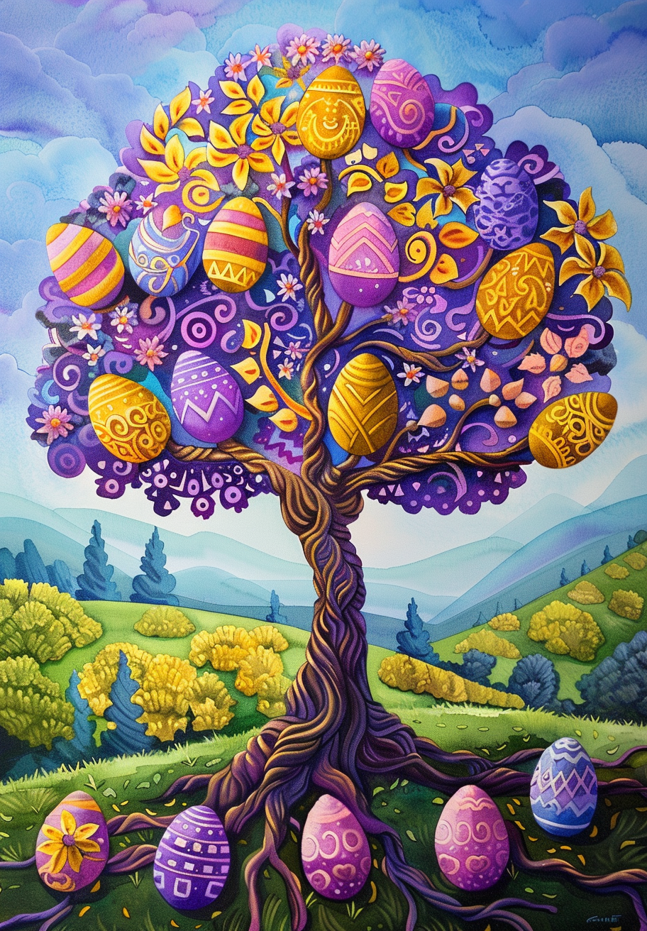 Abstract Purple Easter Egg Tree Diamond Art Kit