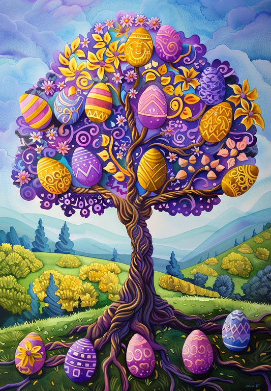 Abstract Purple Easter Egg Tree Diamond Art Kit