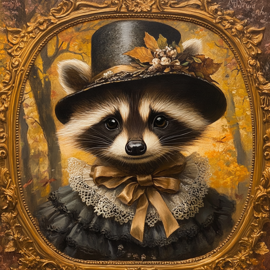 Brown Bow Blackhat Raccoon Diamond Art Kit