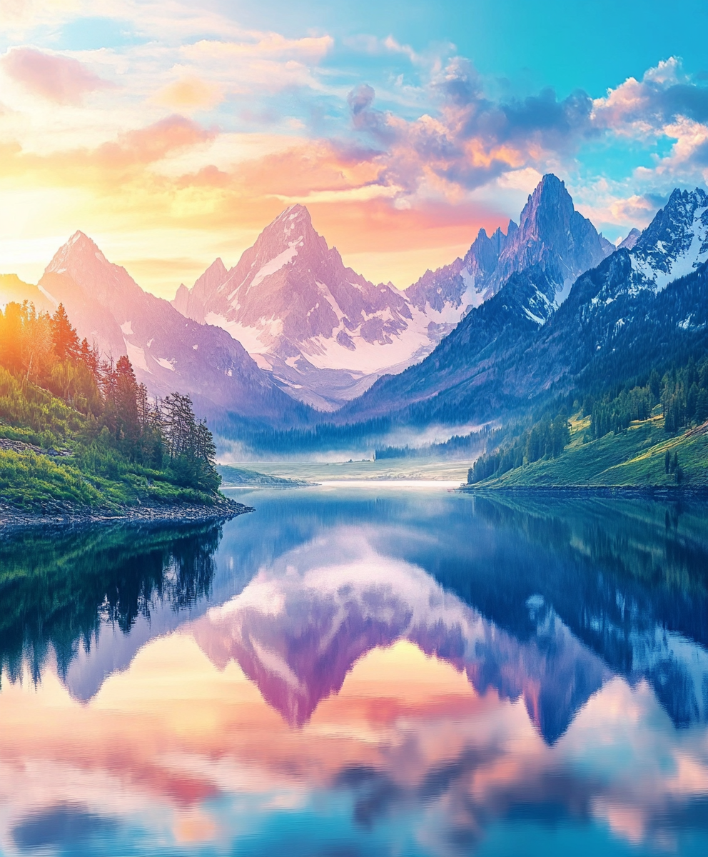 Morning Sunrise Mountain Reflection Diamond Art Kit