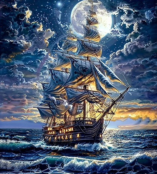 Sunset Moon Sailing Ship Diamond Art Kit
