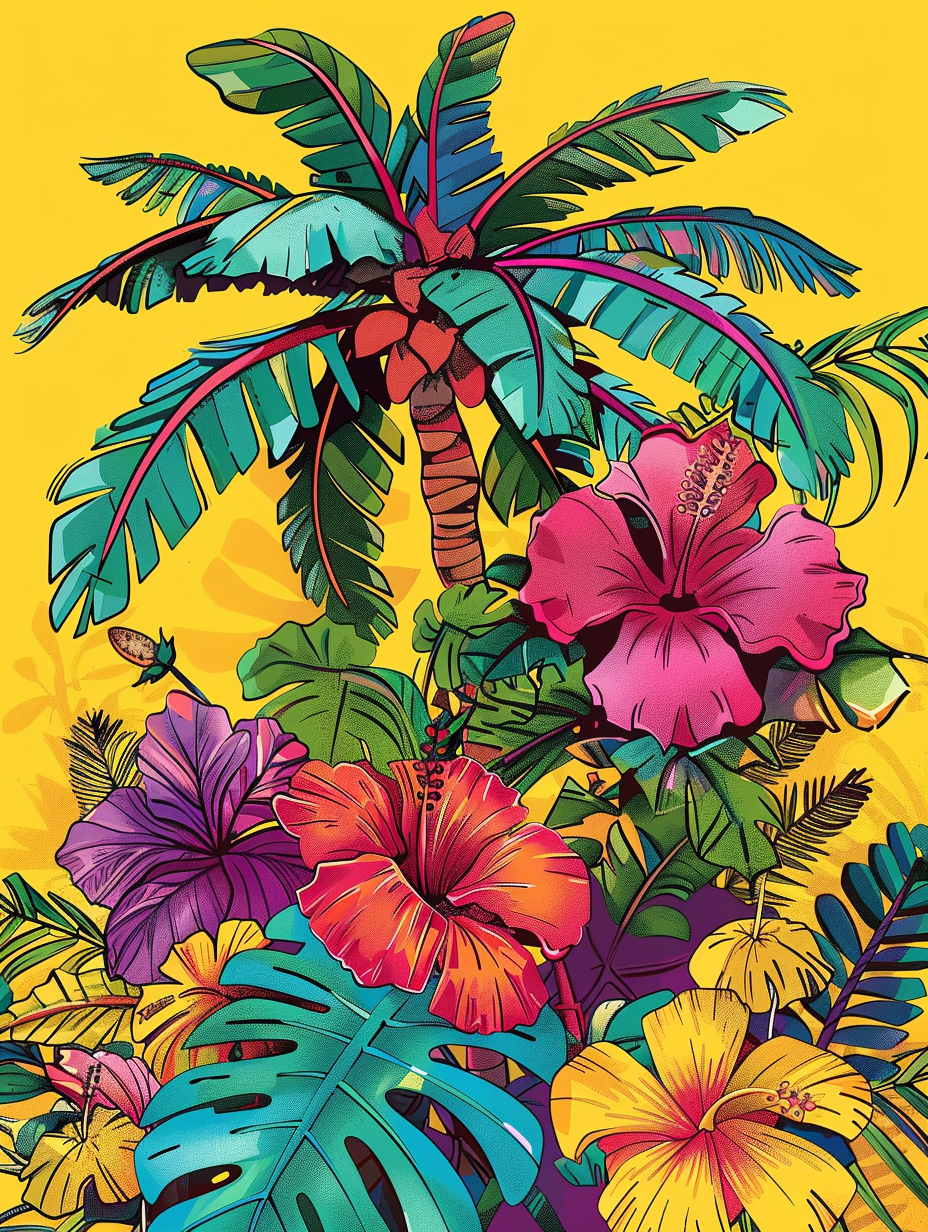 Palm Tree And Hibiscus Diamond Art Kit