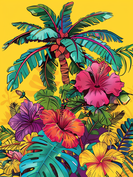 Palm Tree And Hibiscus Diamond Art Kit
