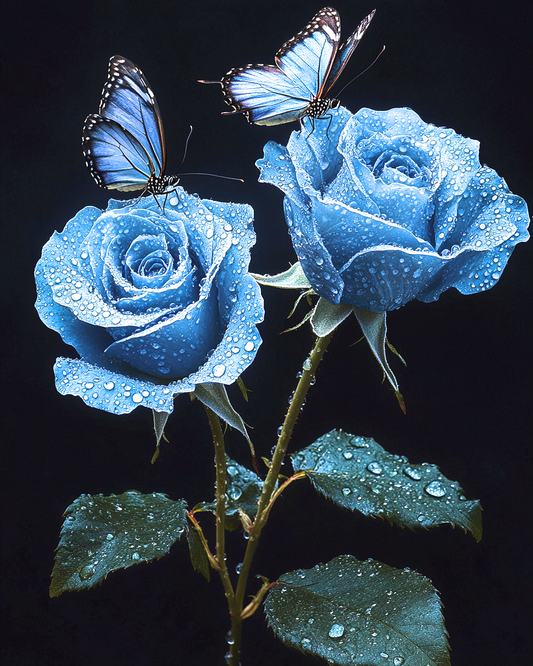 Two Blue Butterflies Two Blue Roses Diamond Art Kit
