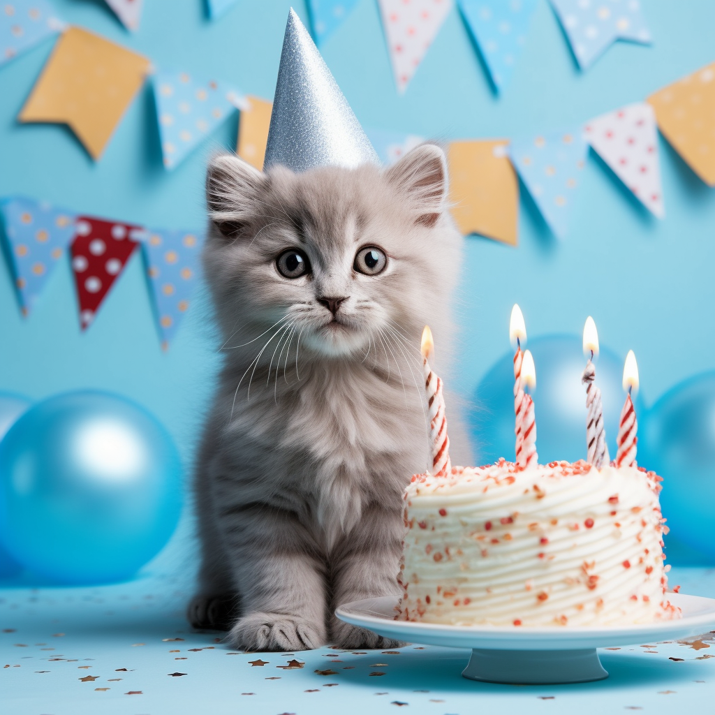 Gray Kitten Birthday Cake Diamond Art Kit