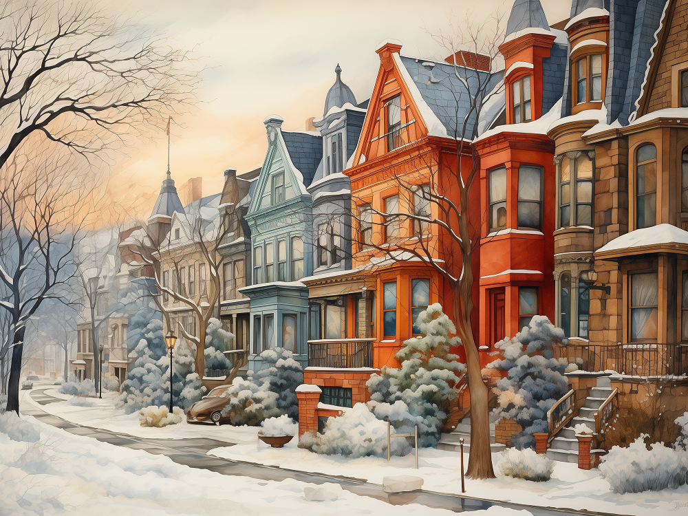 Watercolor Snowy Street Diamond Art Kit