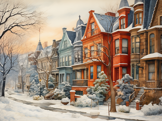 Watercolor Snowy Street Diamond Art Kit