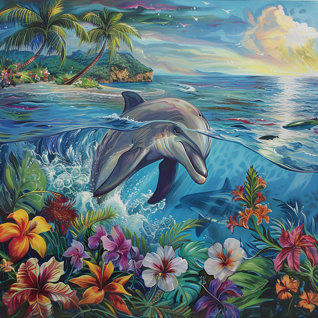 Tropical Flower Dolphins Diamond Art Kit
