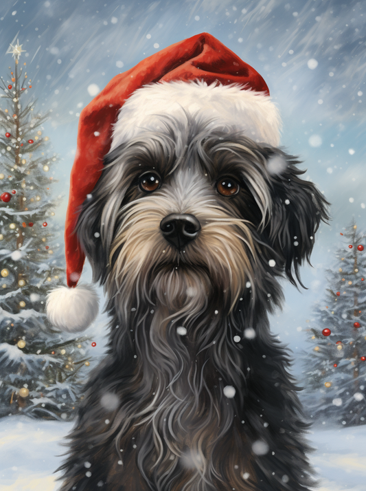 Christmas Hat Gray Dog Diamond Art Kit
