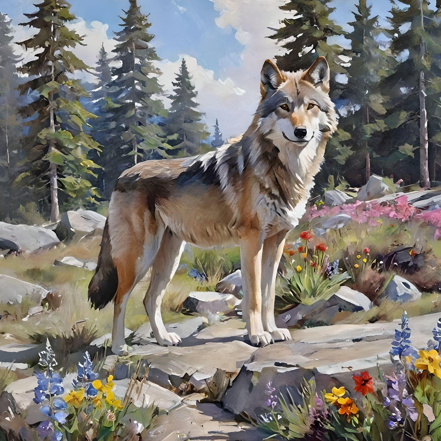 Wolf In The Rocky Forest Diamond Art Kit