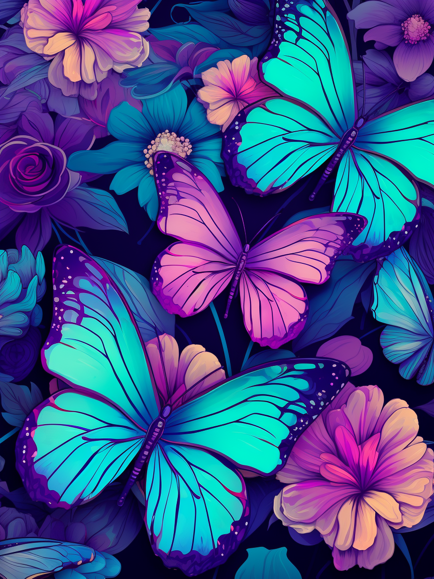 Pink Aqua Blue L Butterflies Diamond Art Kit