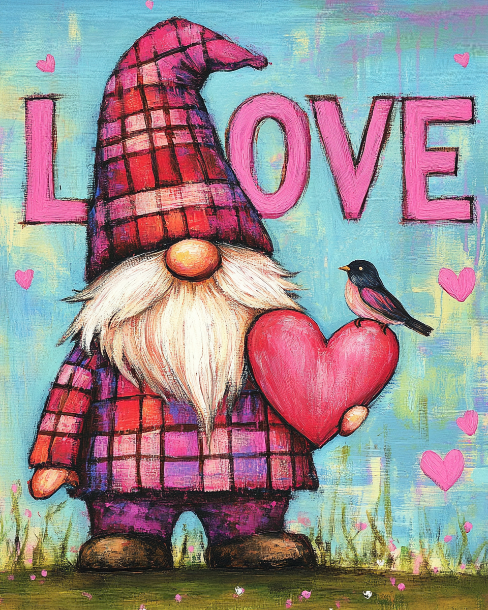 Love Gnome And Bird Diamond Art Kit