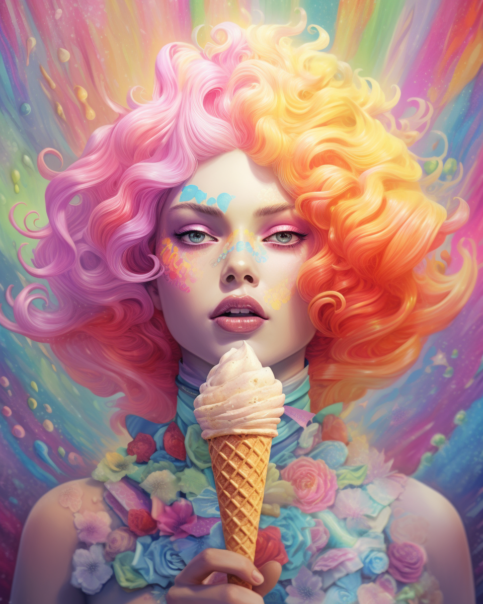 Rainbow Sherbet Ice Cream Girl Diamond Art Kit