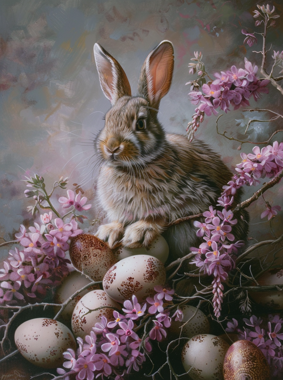 Pink Flower Rabbit Speckles Eggs Diamond Art Kit