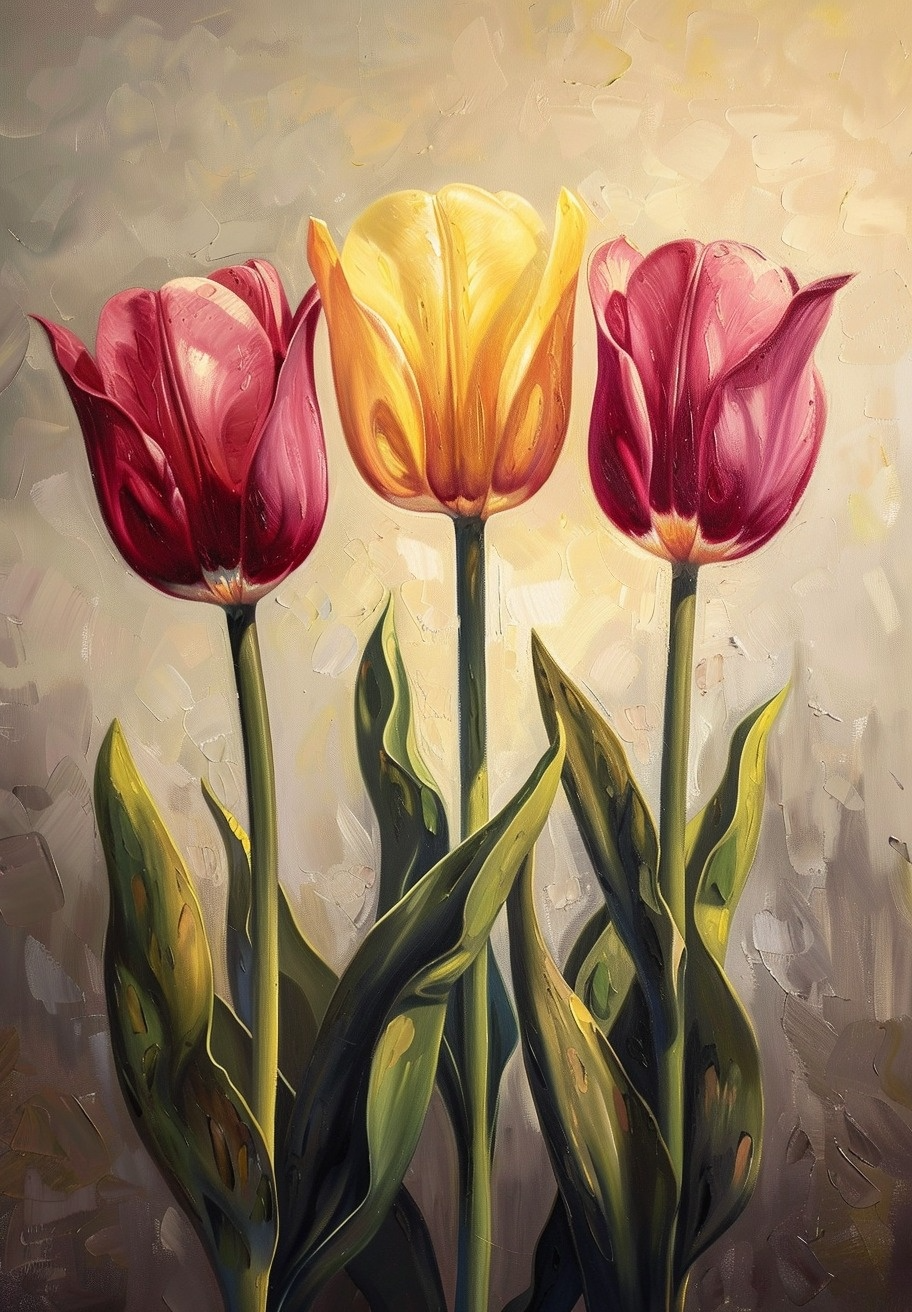 Yellow And Two Pink Tulips Diamond Art Kit