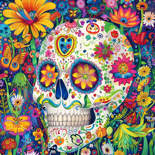 Yellow Heart Flower Skull Diamond Art Kit