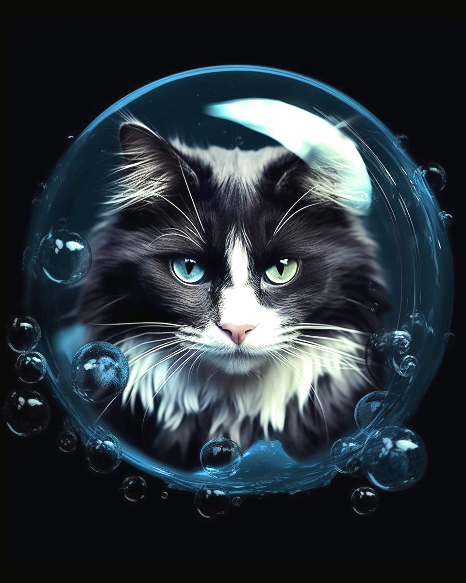 Water Bubble Blackandwhite Cat Diamond Art Kit