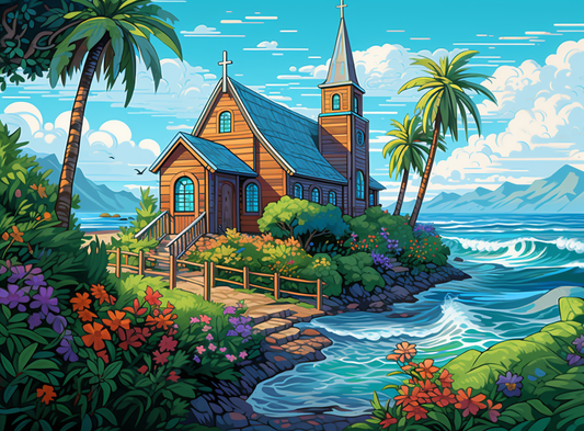 Wooden Church By The Sea Diamond Art Kit