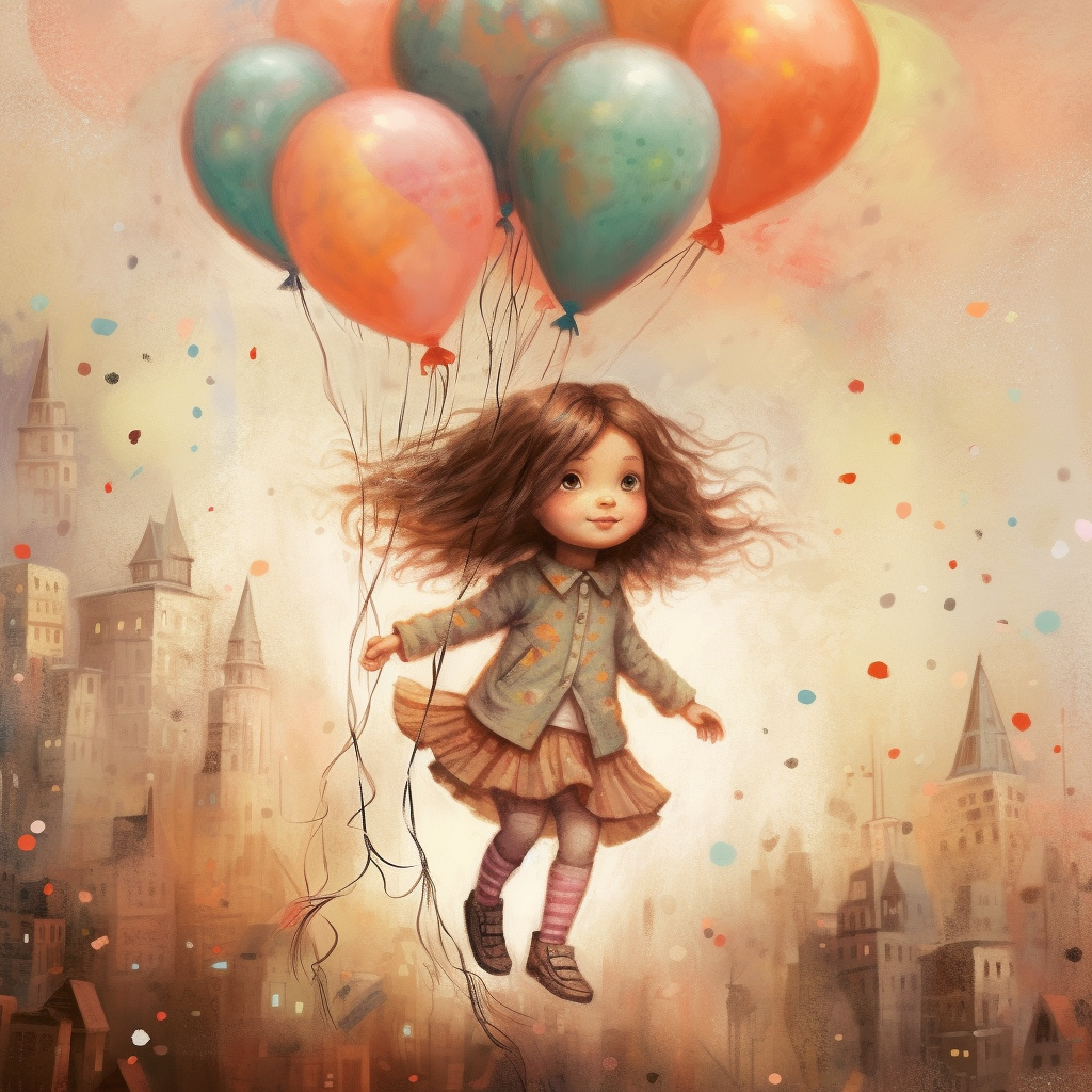 Girl Flying With Balloons Diamond Art Kit