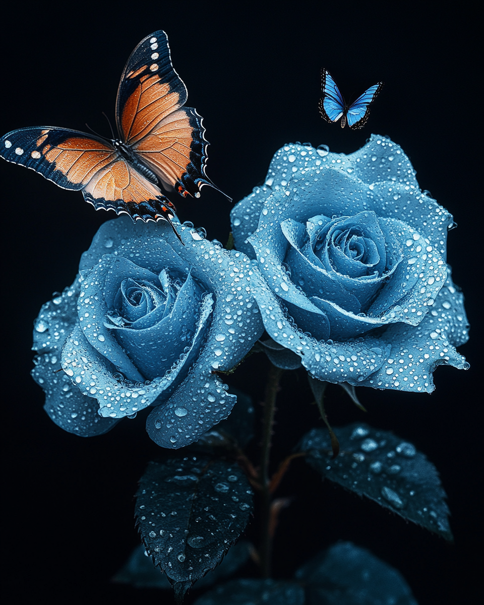 Two Teal Roses Butterfly Diamond Art Kit