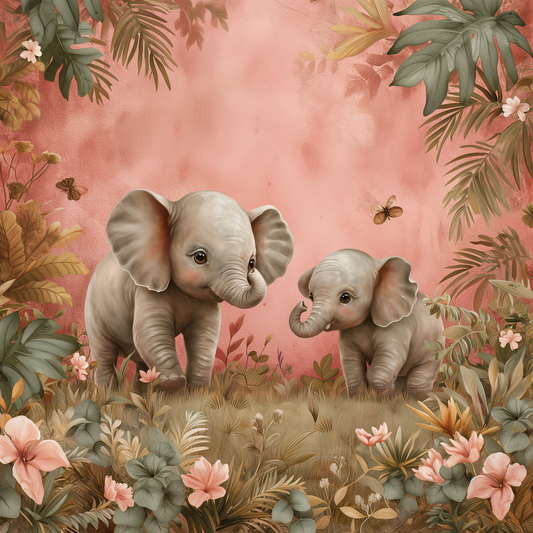 Pink Sky Elephants And Flowers Diamond Art Kit