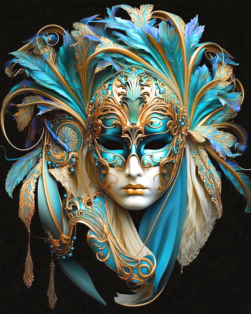 Gold Turquoise Porcelain Mask Diamond Art Kit