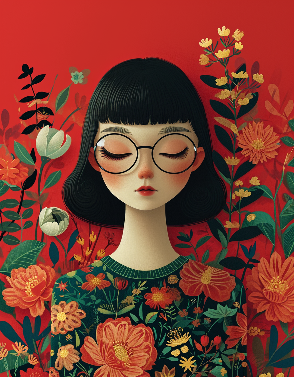 Girl Glasses Flowers Diamond Art Kit