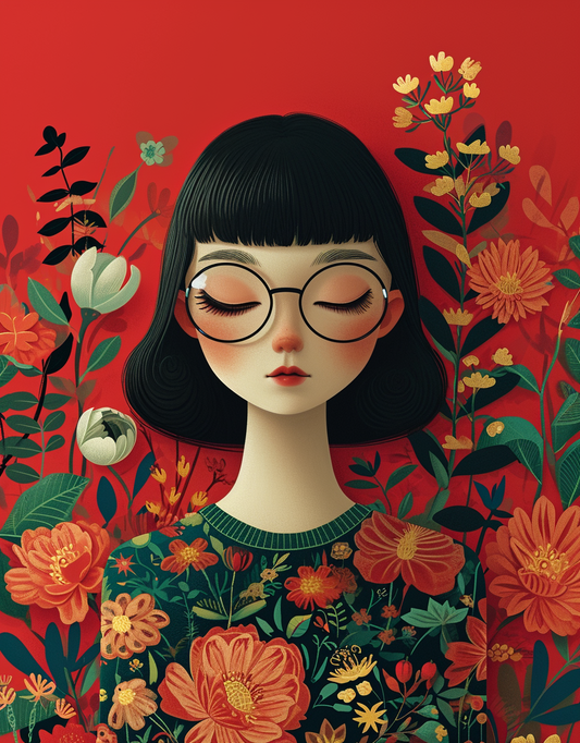 Girl Glasses Flowers Diamond Art Kit