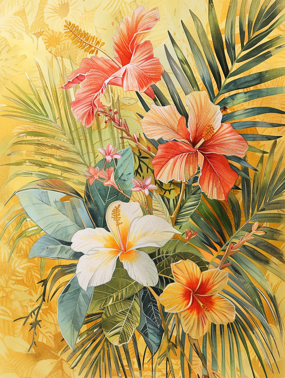 Ferns And Hibiscus Diamond Art Kit