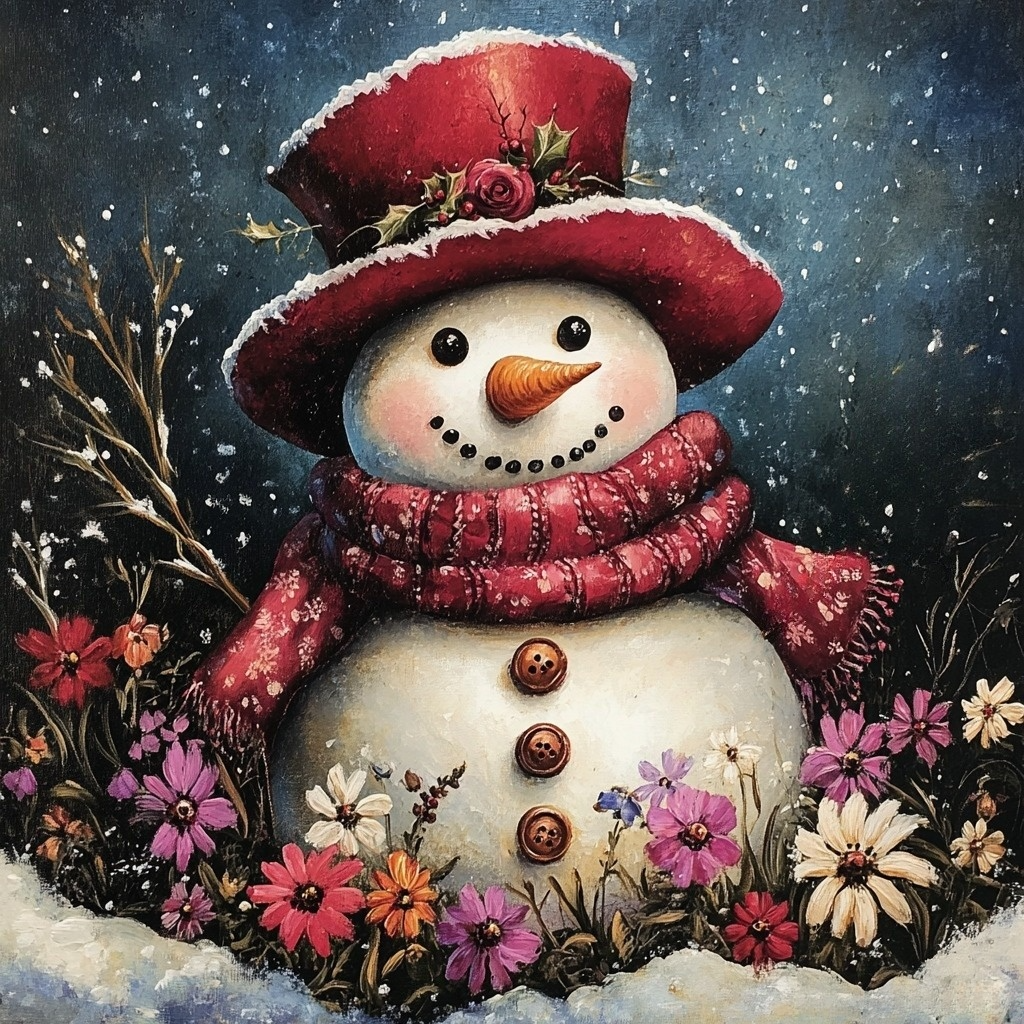 Colorful Flowers Snowman Diamond Art Kit