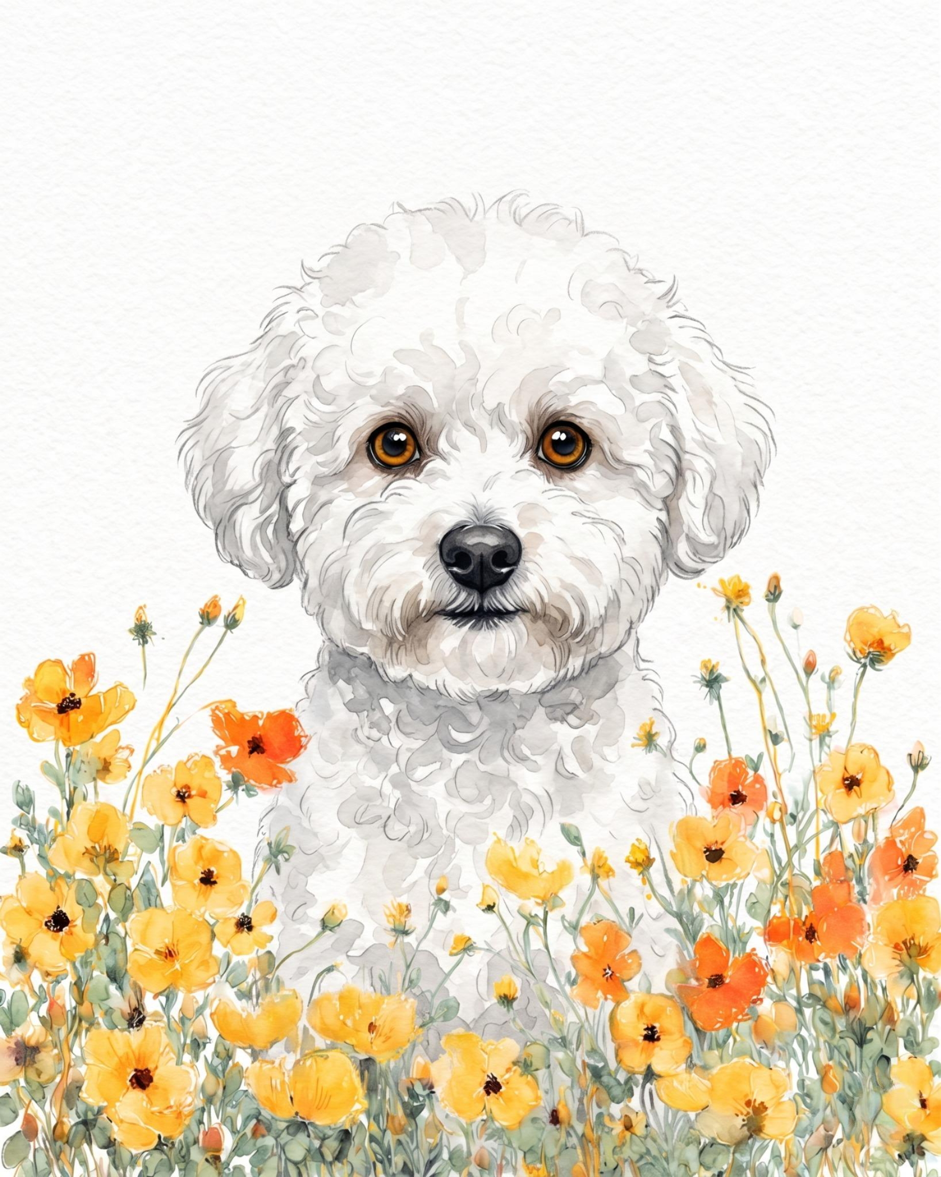 Yellow Poppies Bichon Frise Diamond Art Kit