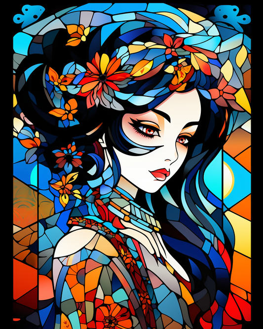 Bright Color Geisha Girl Abstract Diamond Art Kit