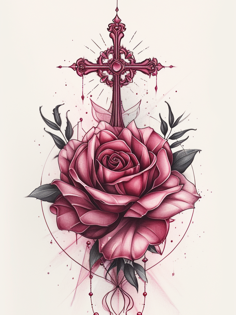 Pink Rose And Cross Diamond Art Kit