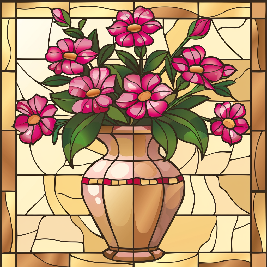 Yellow Background Abstract Pink Flower Vase Diamond Art Kit