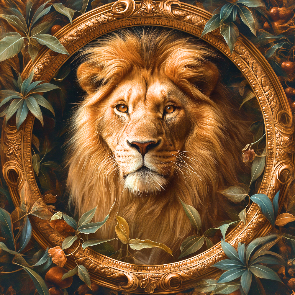 Gold Frame Lion Diamond Art Kit