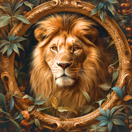Gold Frame Lion Diamond Art Kit