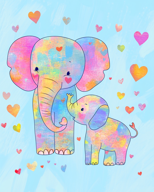 Pastel Elephants And Hearts Diamond Art Kit