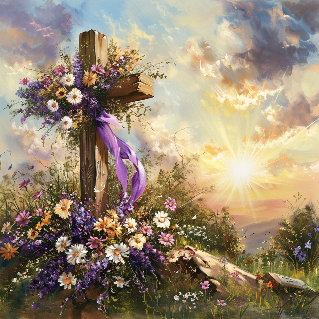 Sunrise Flower Easter Cross Diamond Art Kit