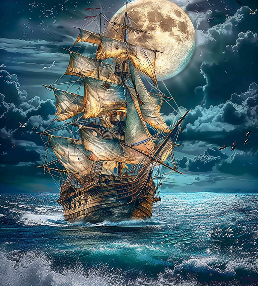 Green Sea Pirate Ship Diamond Art Kit
