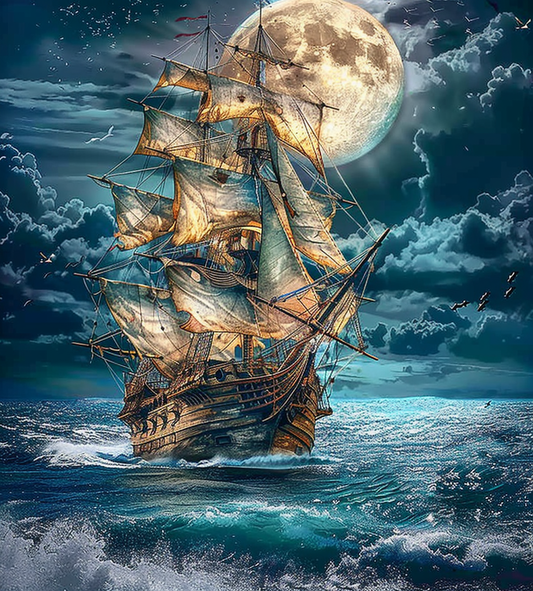 Green Sea Pirate Ship Diamond Art Kit