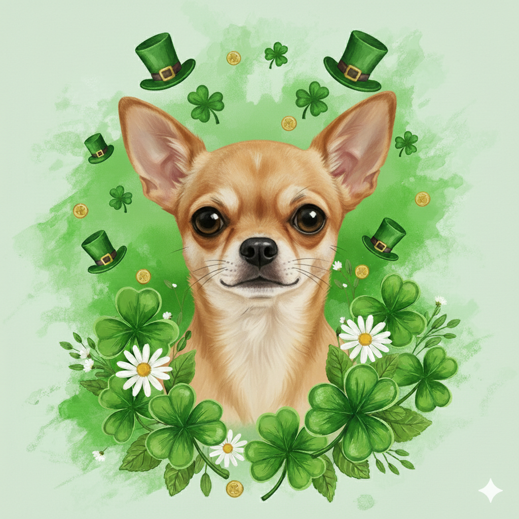 Shamrocks And Shorthaired Chihuahua Diamond Art Kit