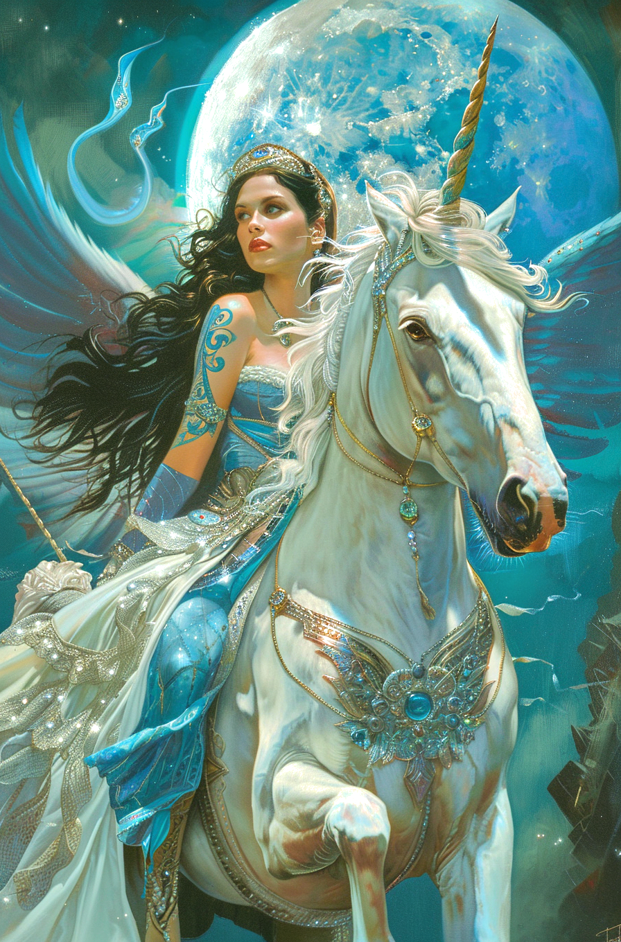 Blue Plant Et White Unicorn Princess Diamond Art Kit