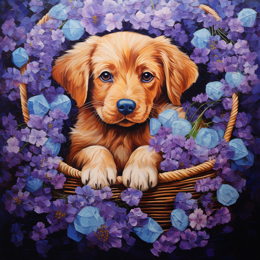 Golden Retriever Puppy Basket Diamond Art Kit