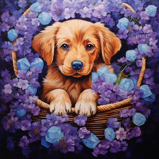Golden Retriever Puppy Basket Diamond Art Kit